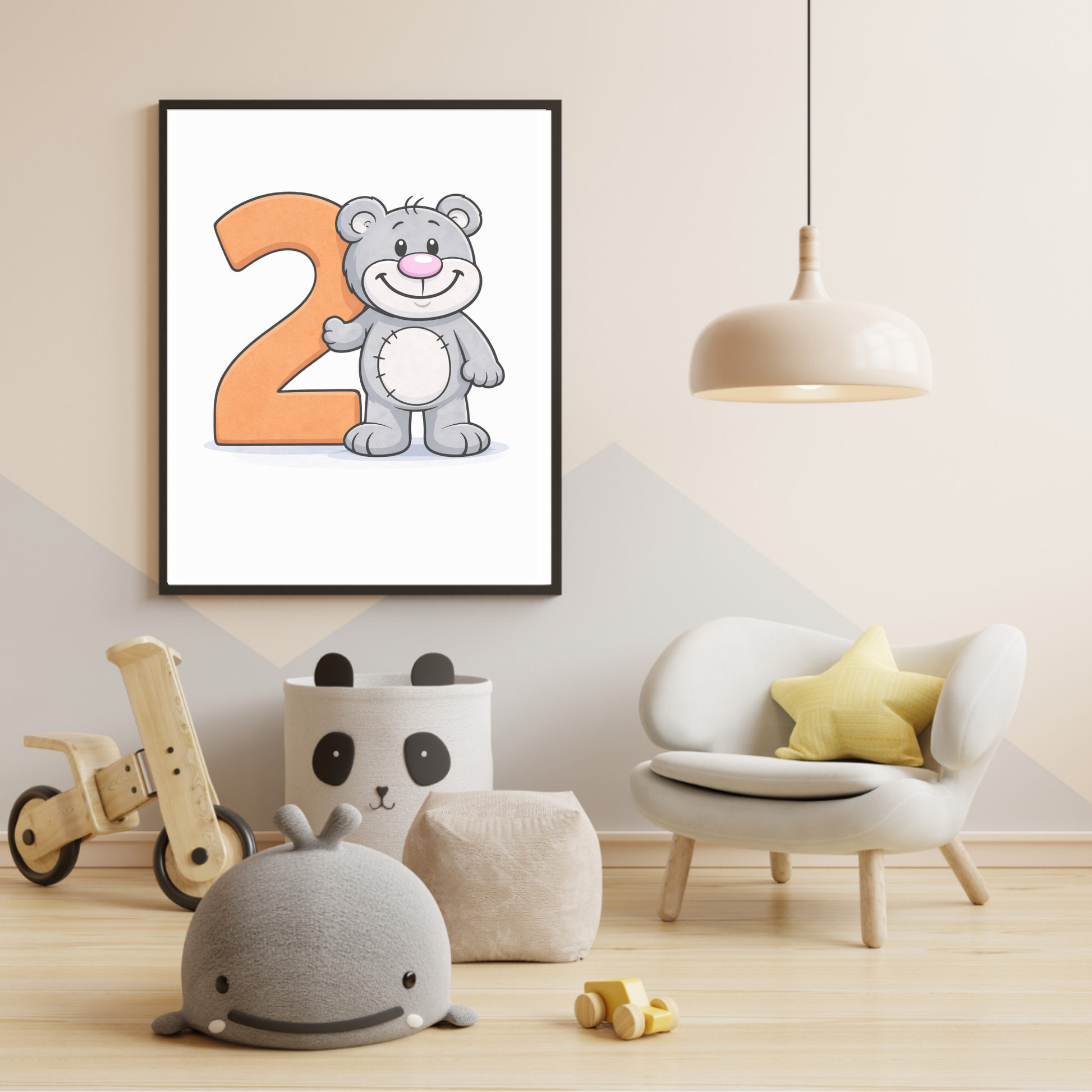 Learn number 2 Ppster for kids – minibear printable wall art