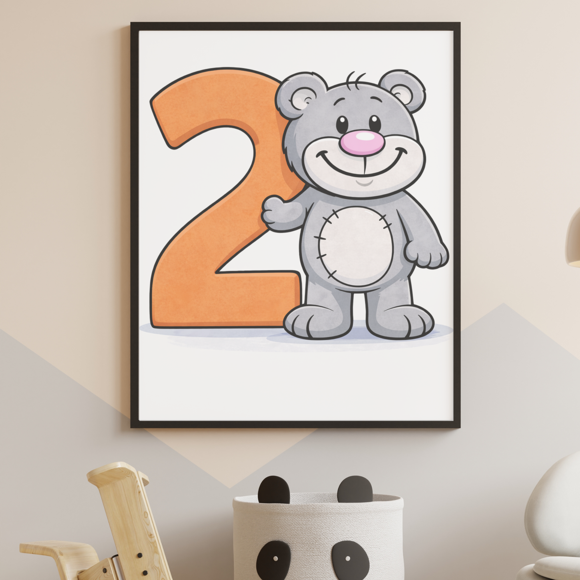 Learn number 2 Ppster for kids – minibear printable wall art