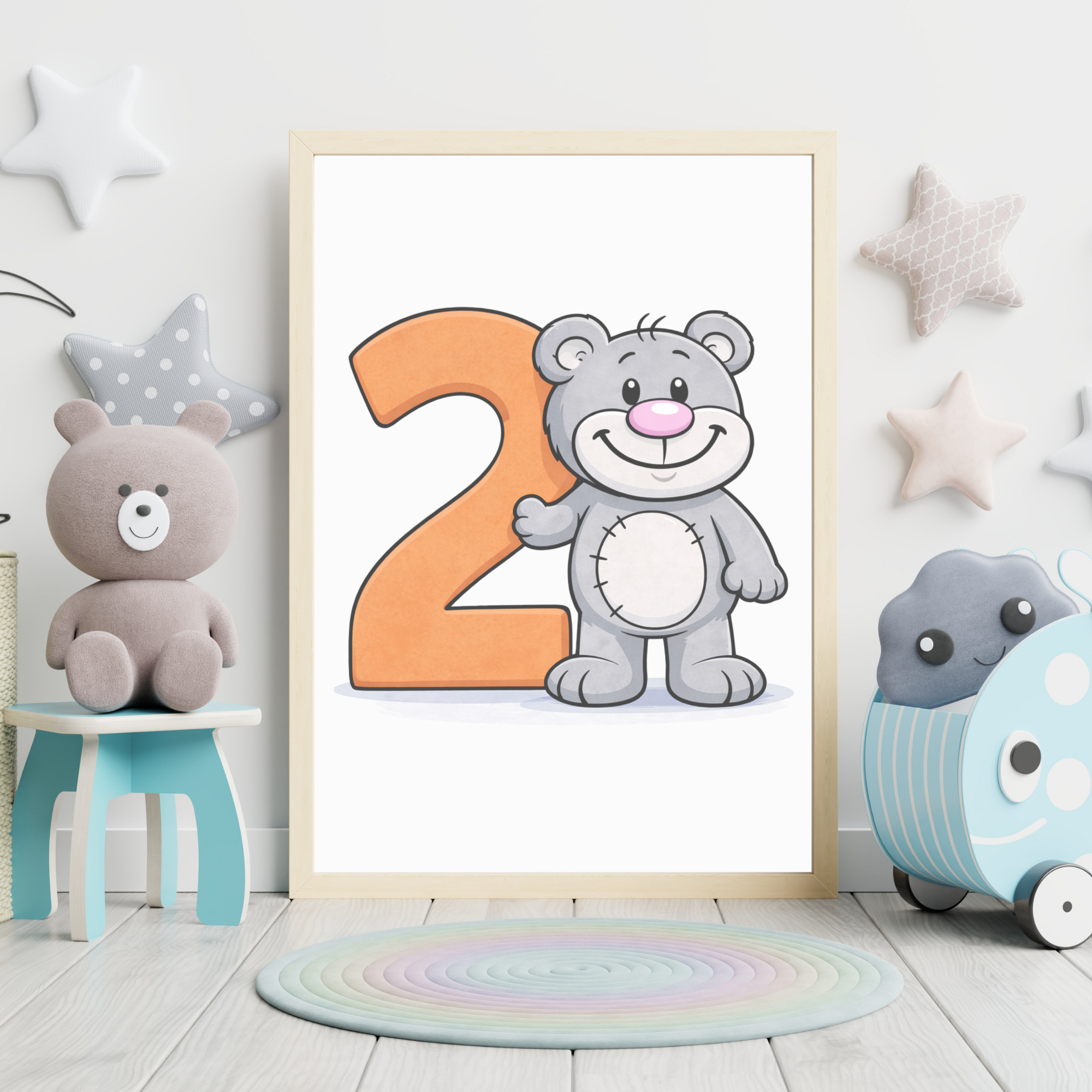Learn number 2 Ppster for kids – minibear printable wall art