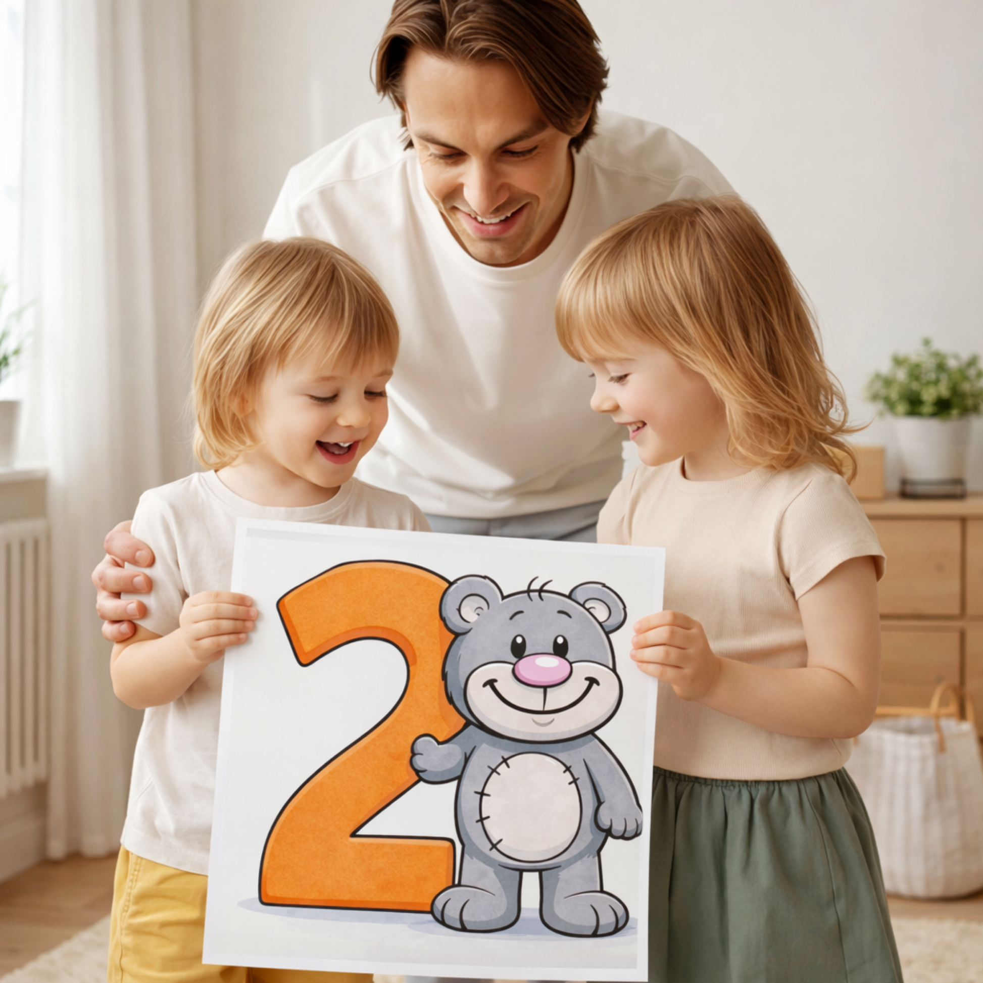 Learn number 2 Ppster for kids – minibear printable wall art