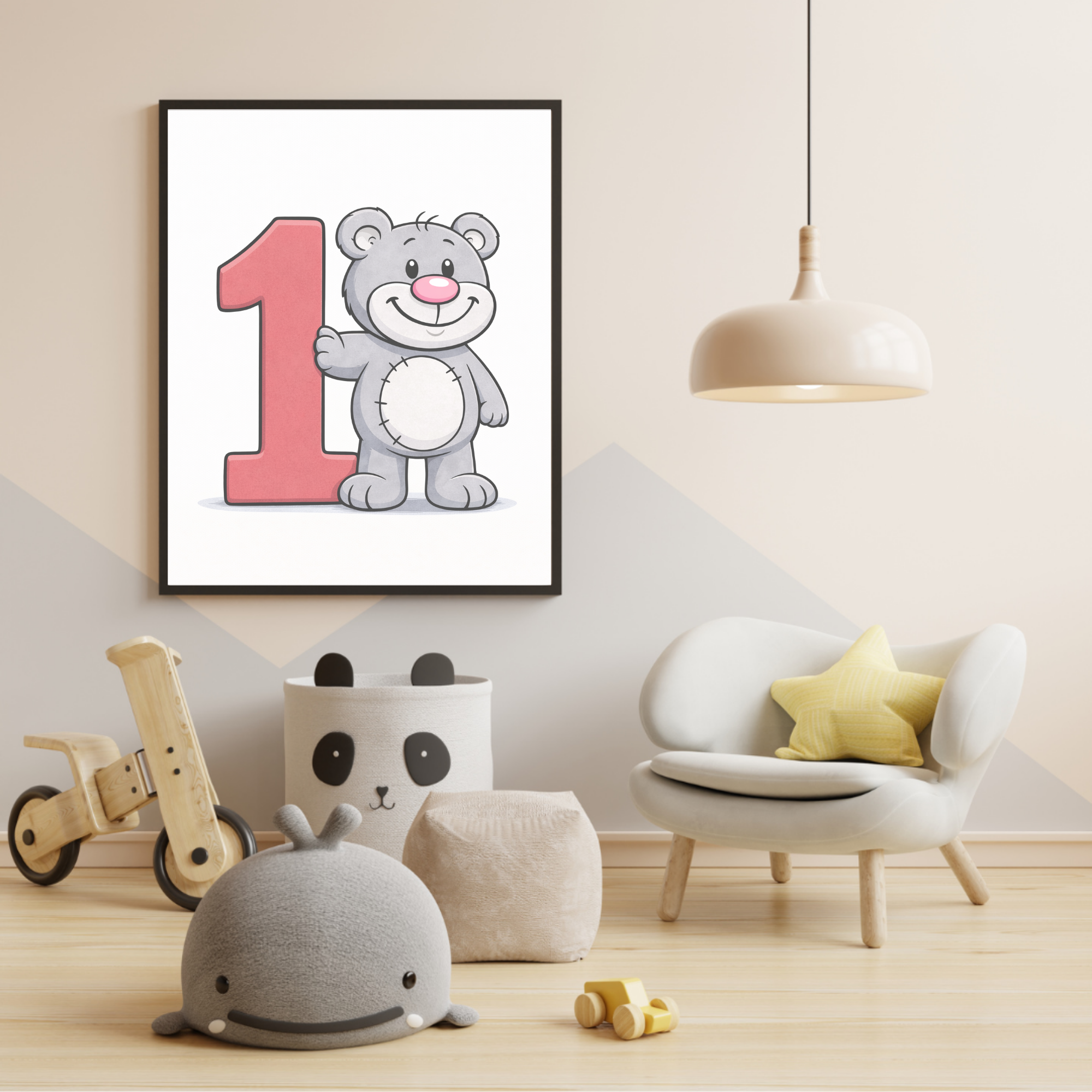 Learning number 1 poster for kids – minibear learning wall art