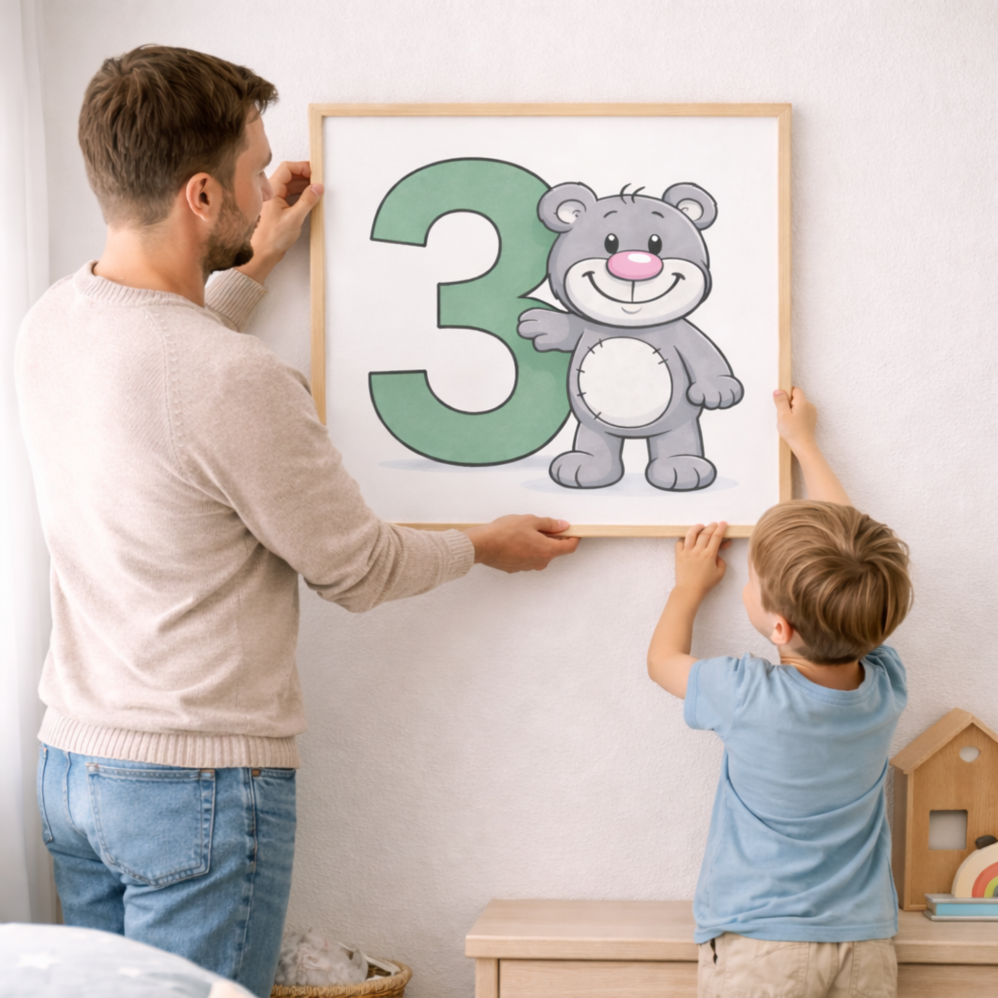 Learn number 3 poster for kids – Printable minibear learning decor