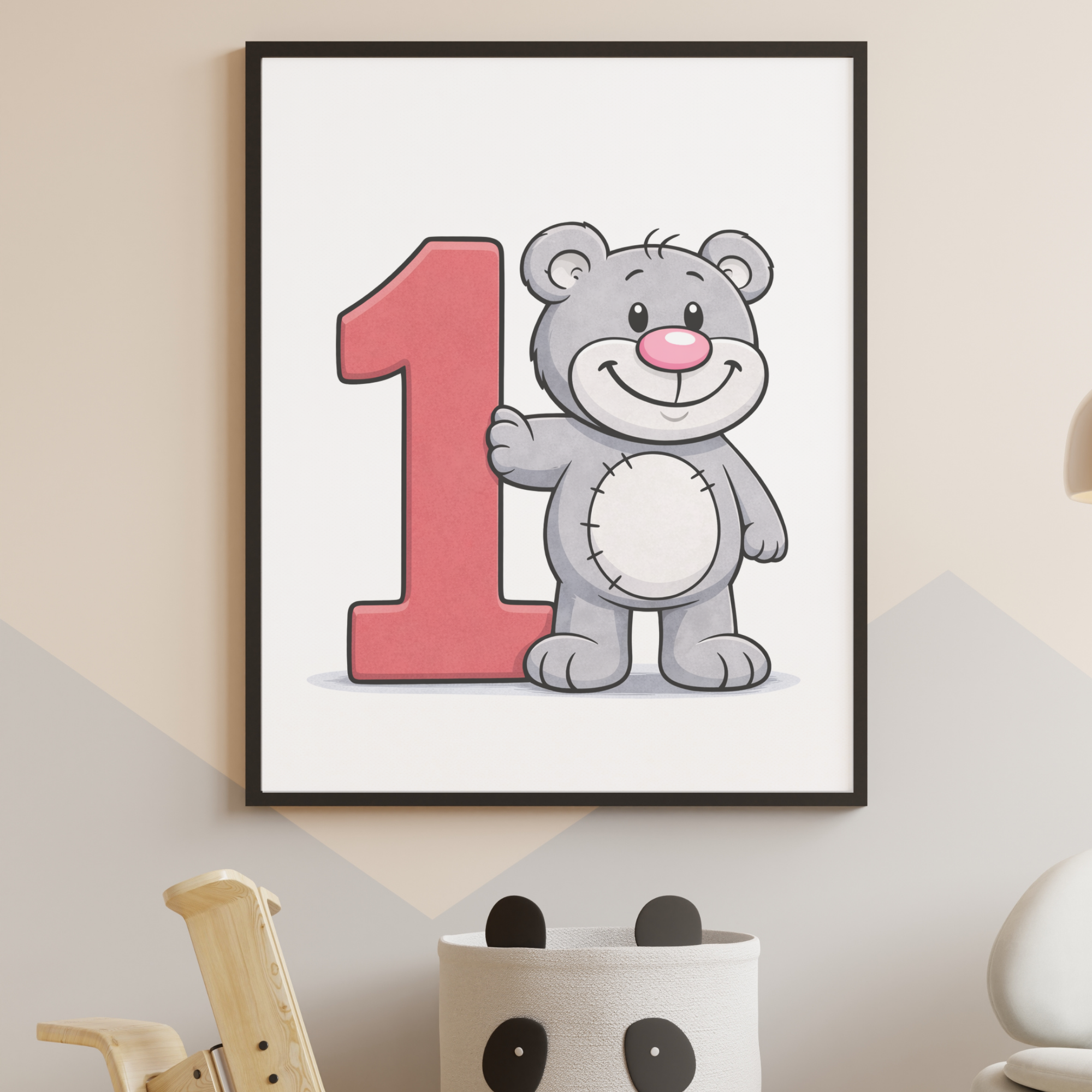 Learning number 1 poster for kids – minibear learning wall art