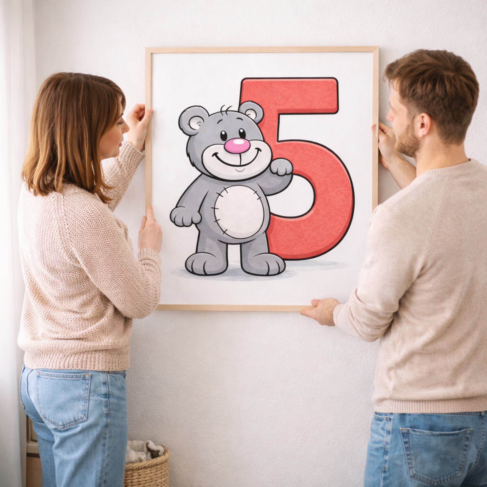 Cute number 5 poster for kids – minibear printable wall art
