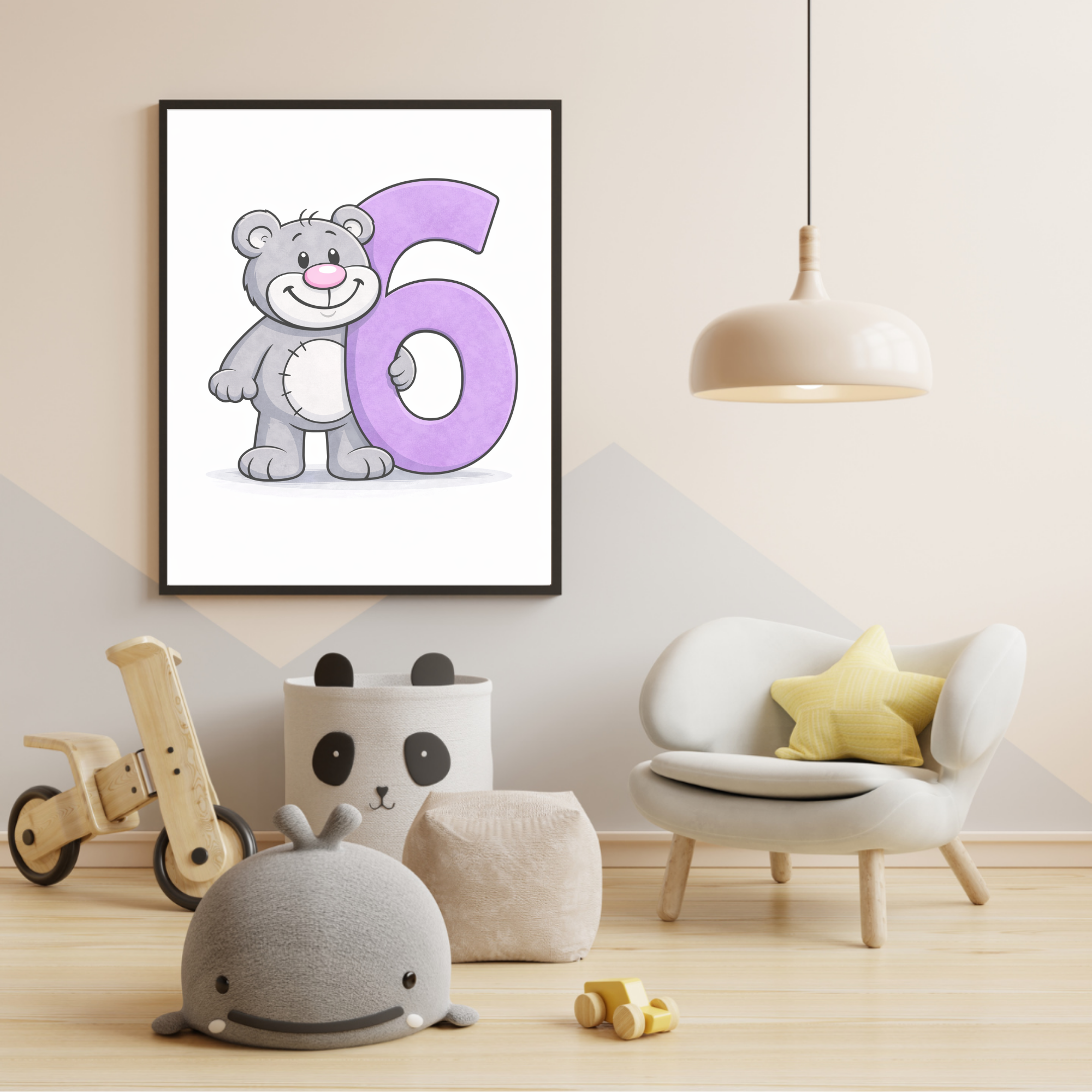 Fun number 6 poster for kids – printable minibear learning decor