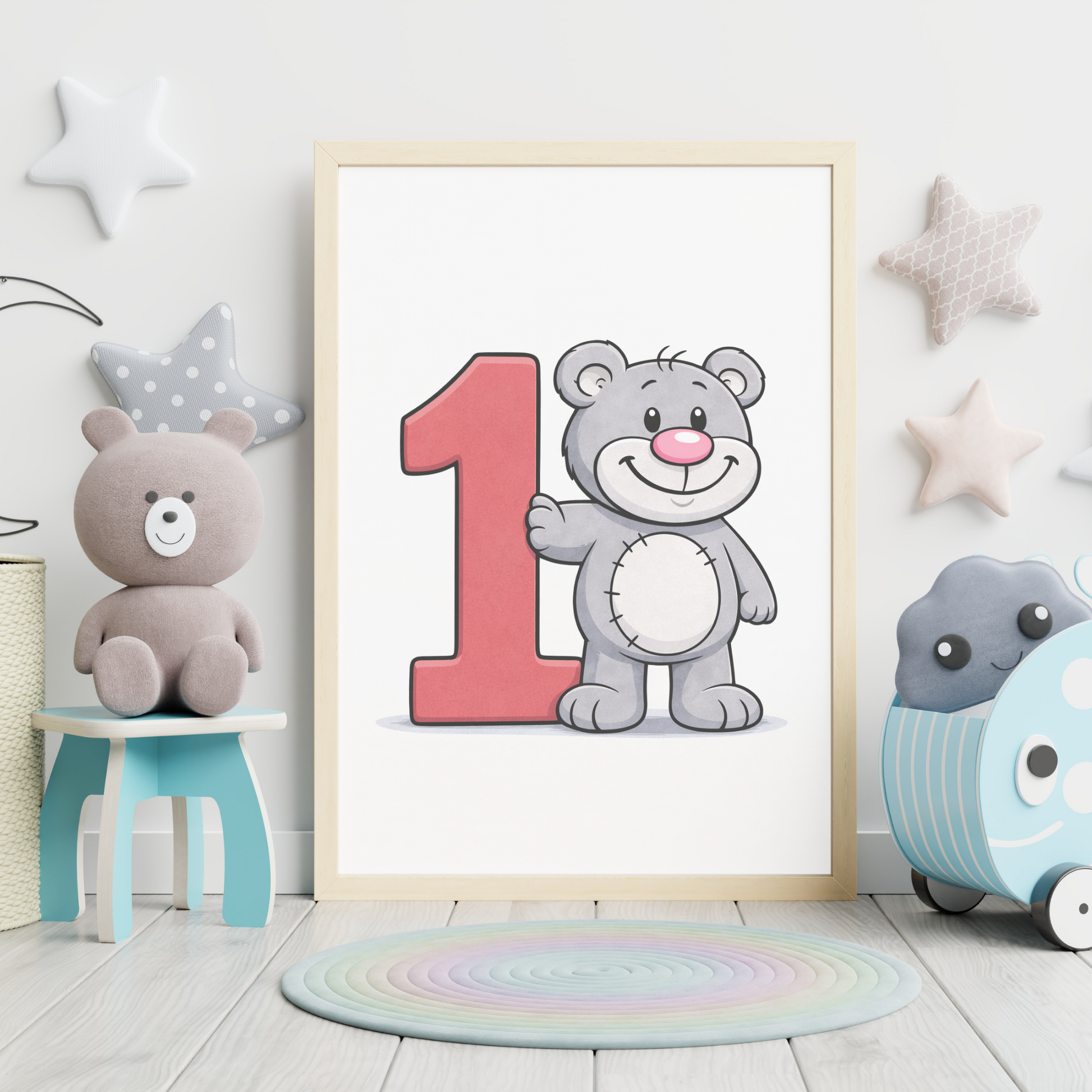 Learning number 1 poster for kids – minibear learning wall art