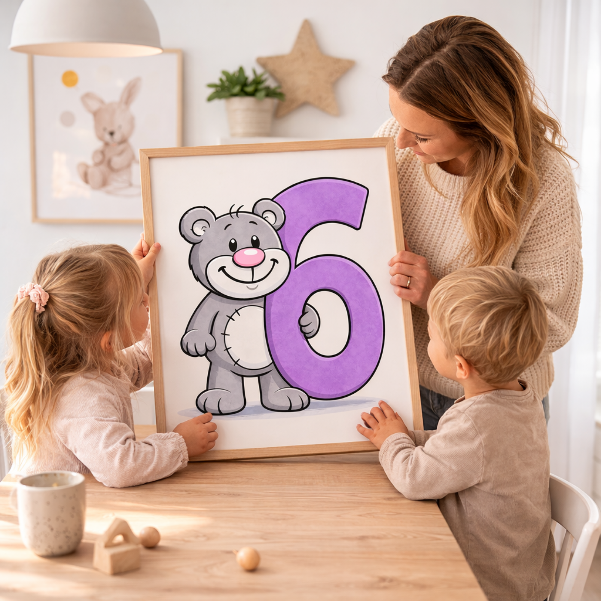 Fun number 6 poster for kids – printable minibear learning decor