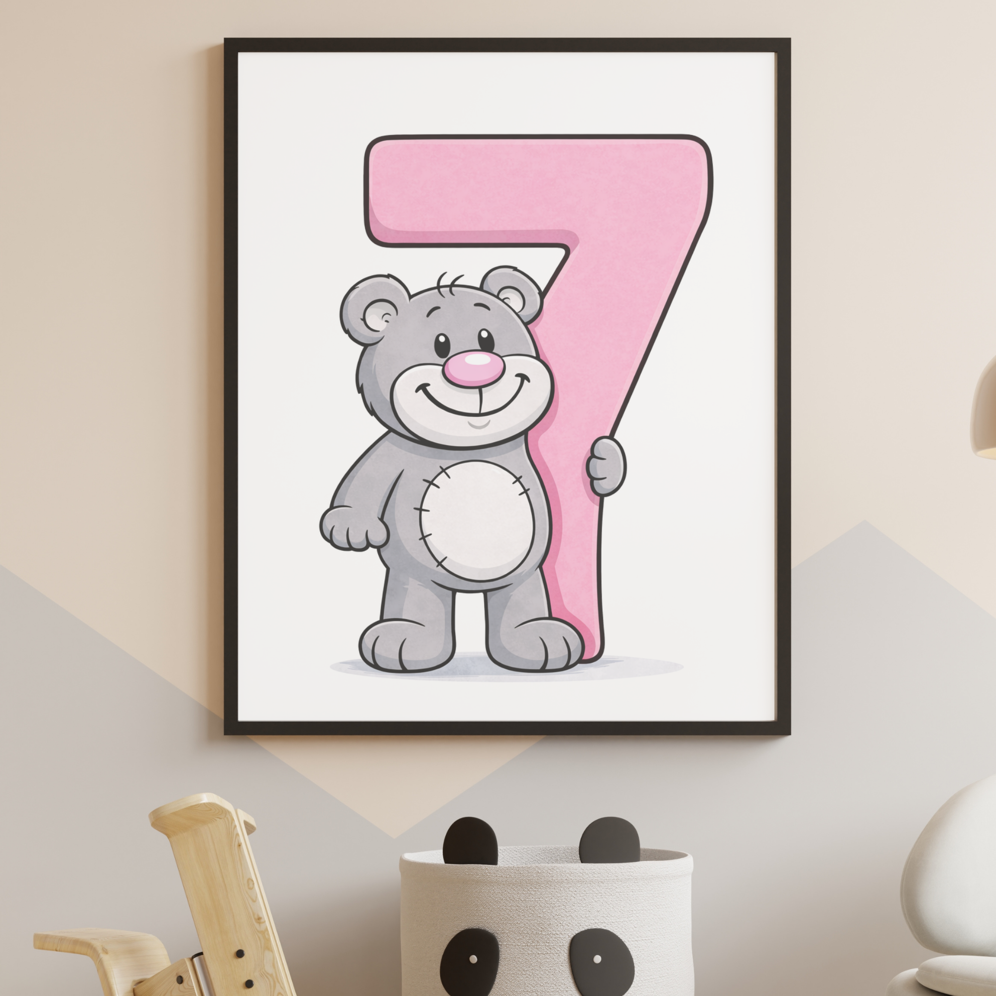 Learning number 7 poster for kids – minibear printable nursery decor