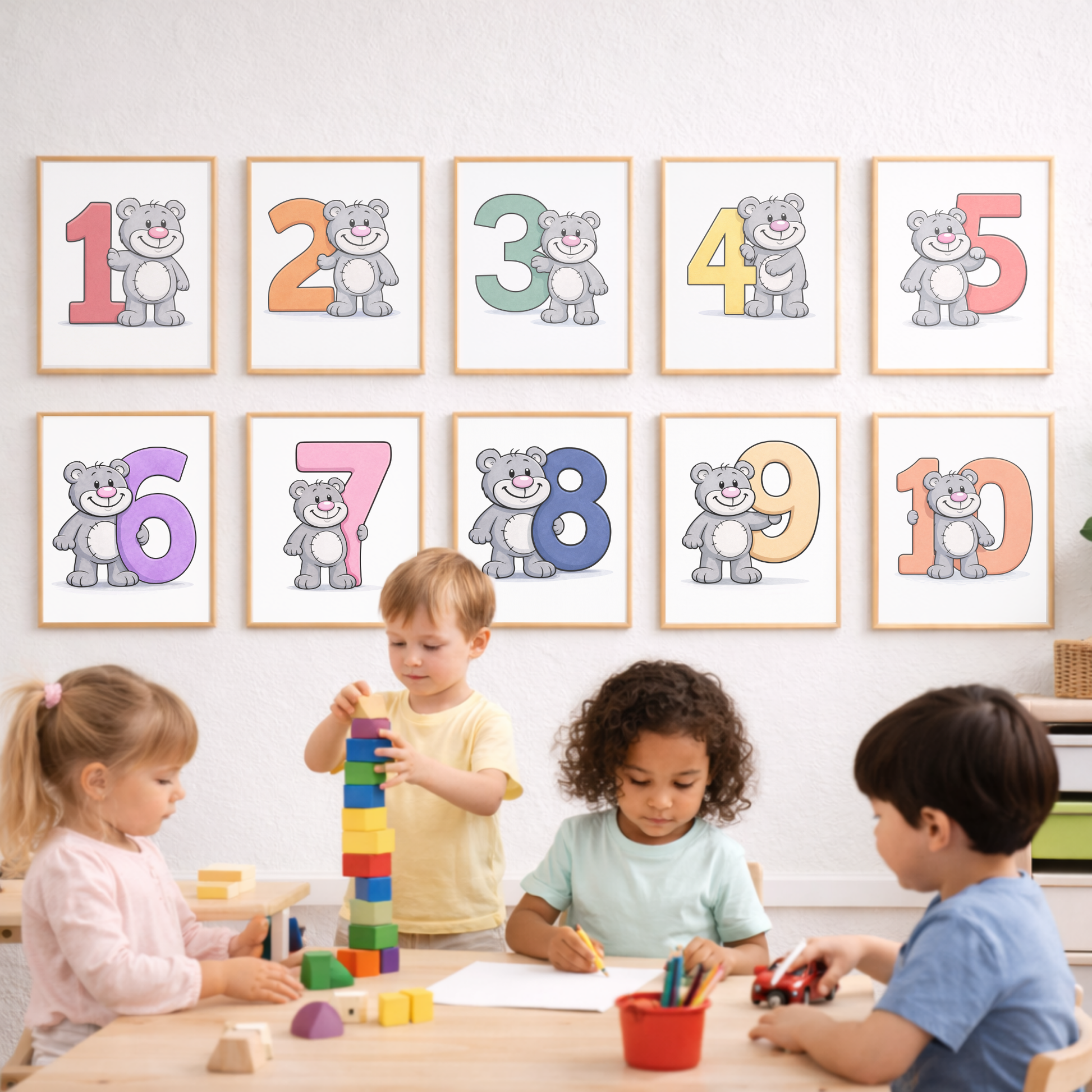 Learning number 7 poster for kids – minibear printable nursery decor