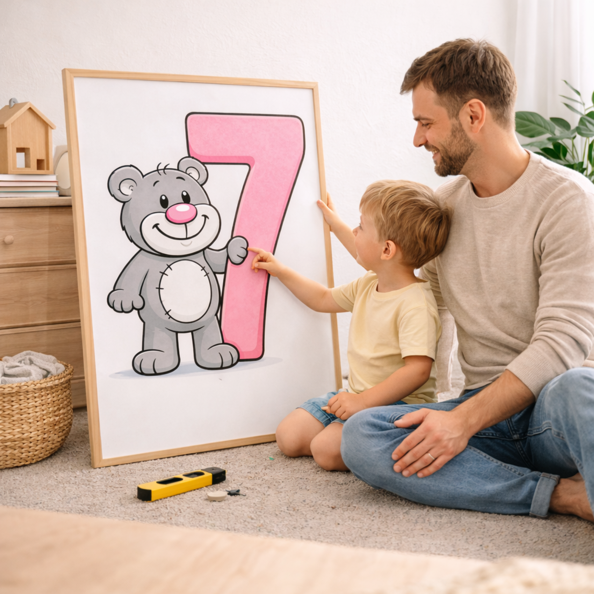 Learning number 7 poster for kids – minibear printable nursery decor