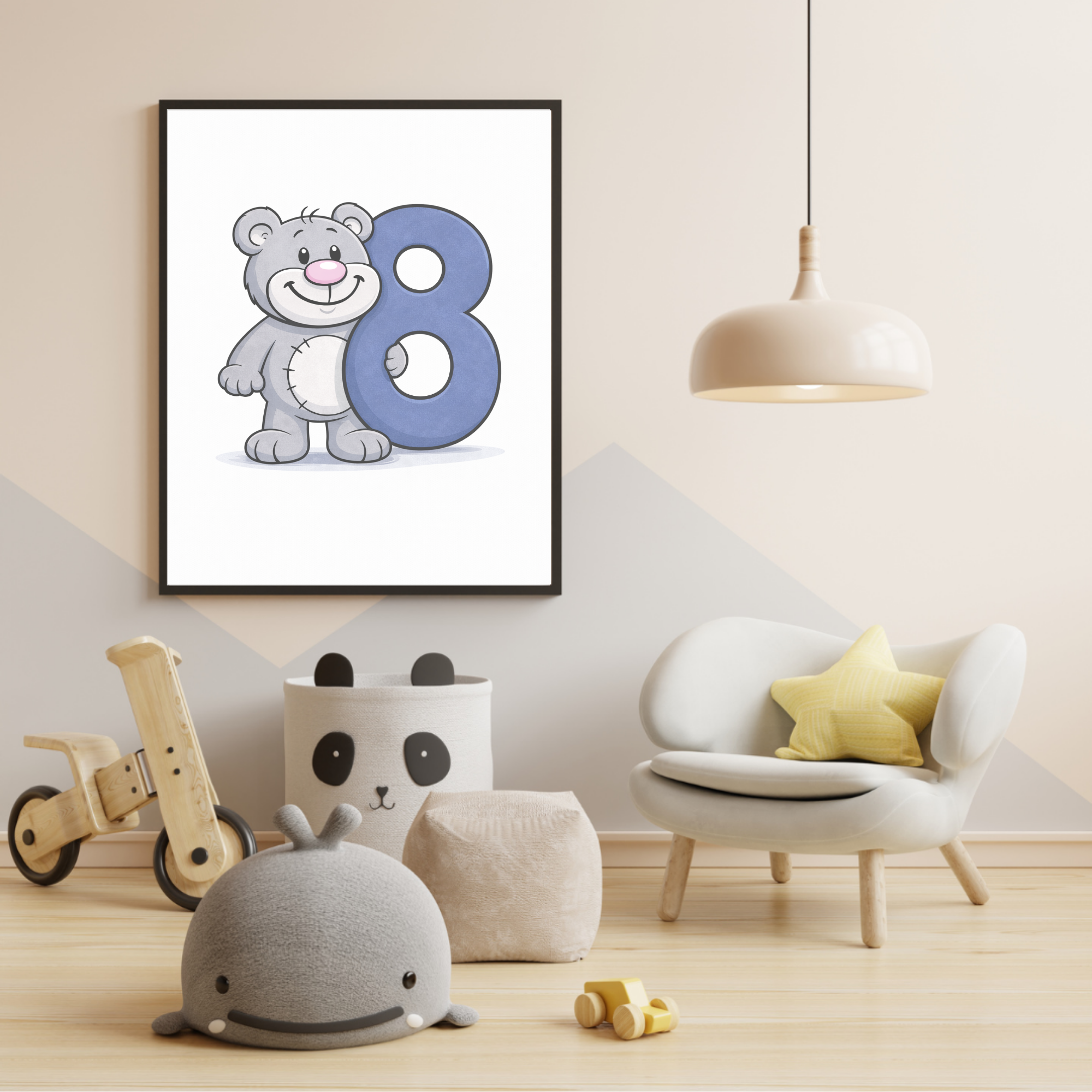 Cute number 8 poster for kids – minibear printable wall art