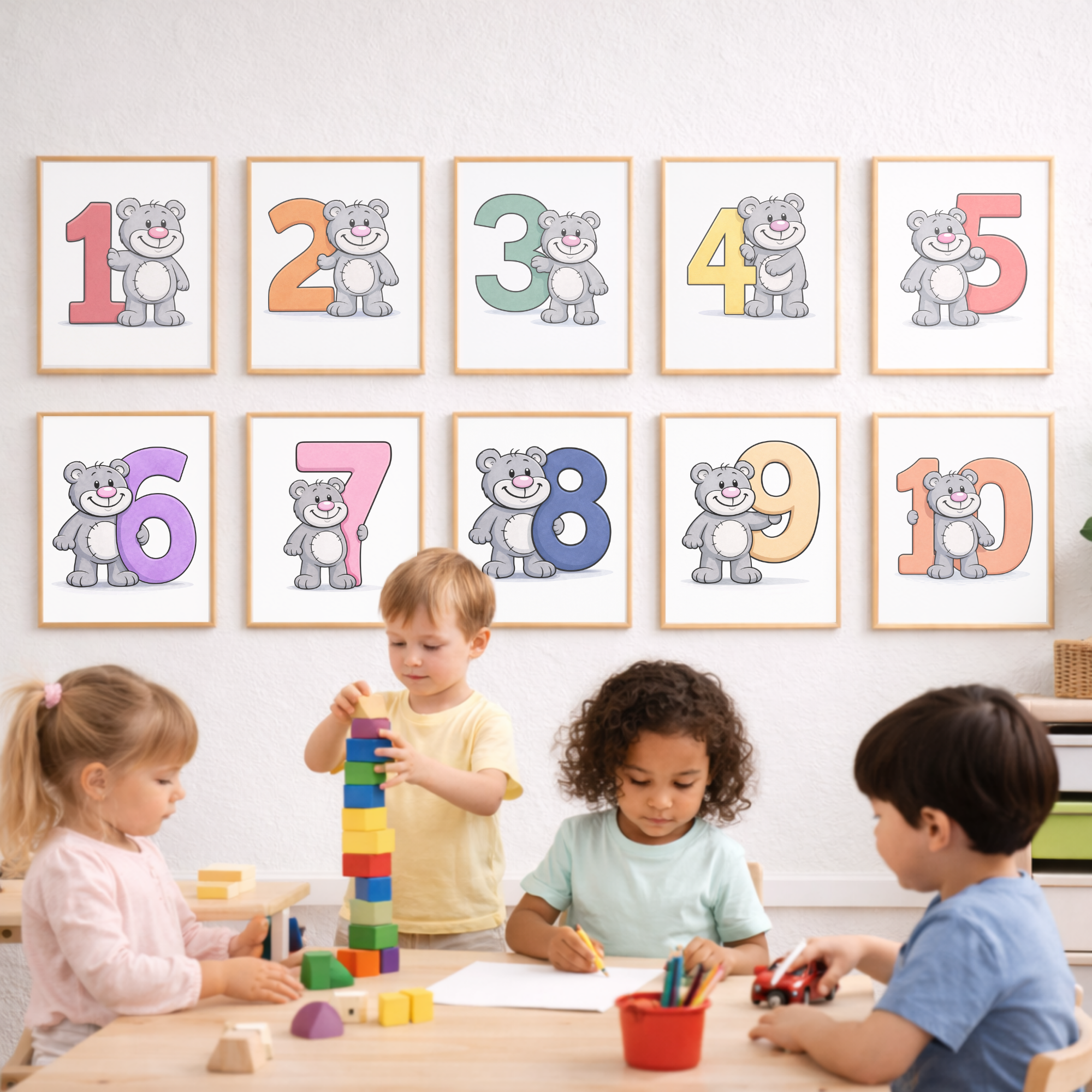 Cute number 8 poster for kids – minibear printable wall art