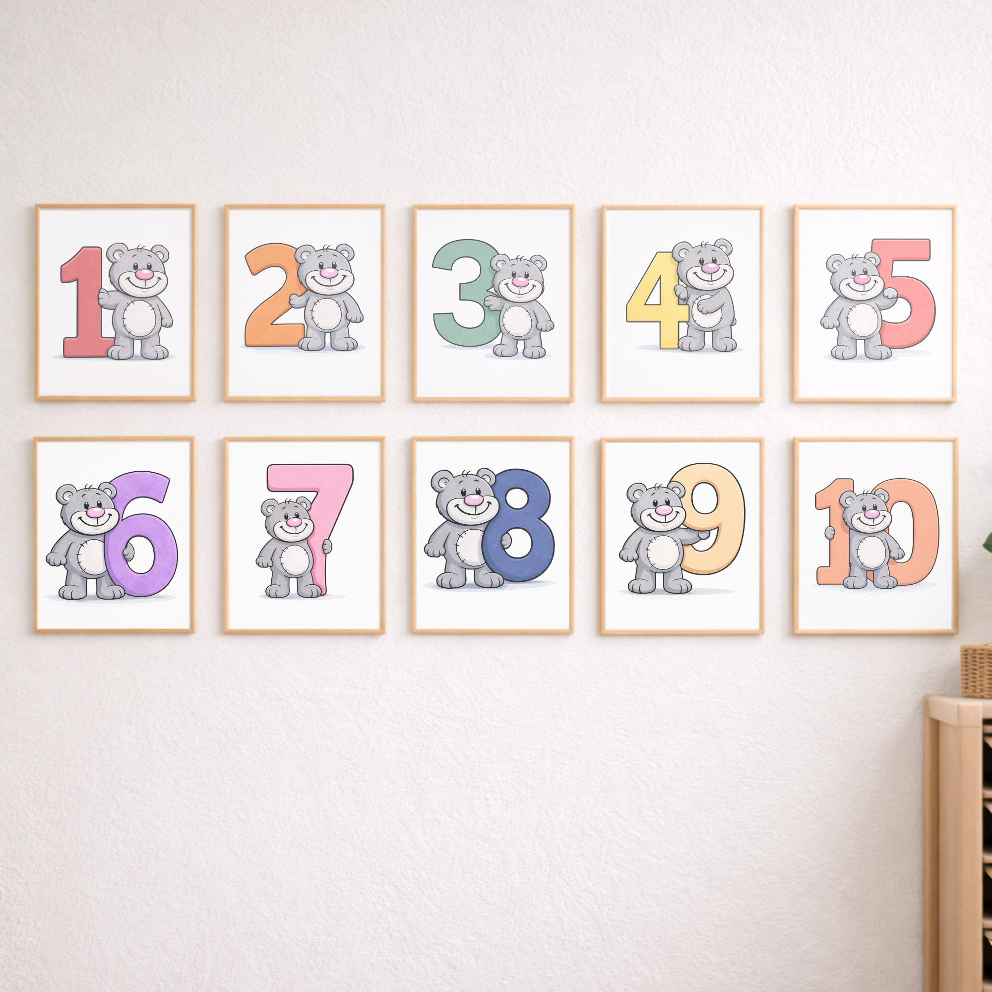Cute number 8 poster for kids – minibear printable wall art