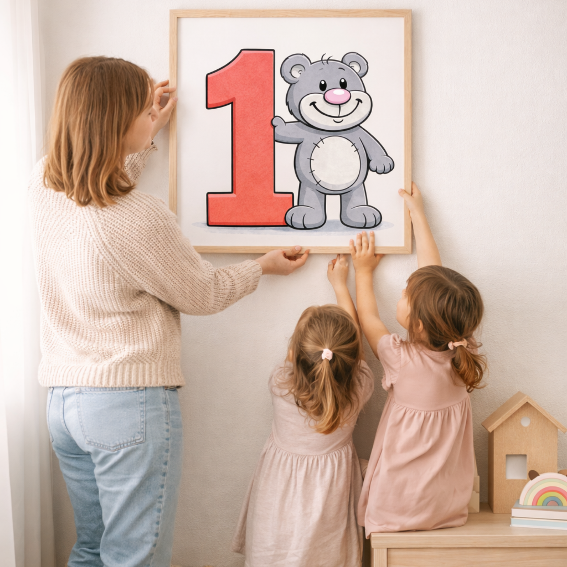 Learning number 1 poster for kids – minibear learning wall art
