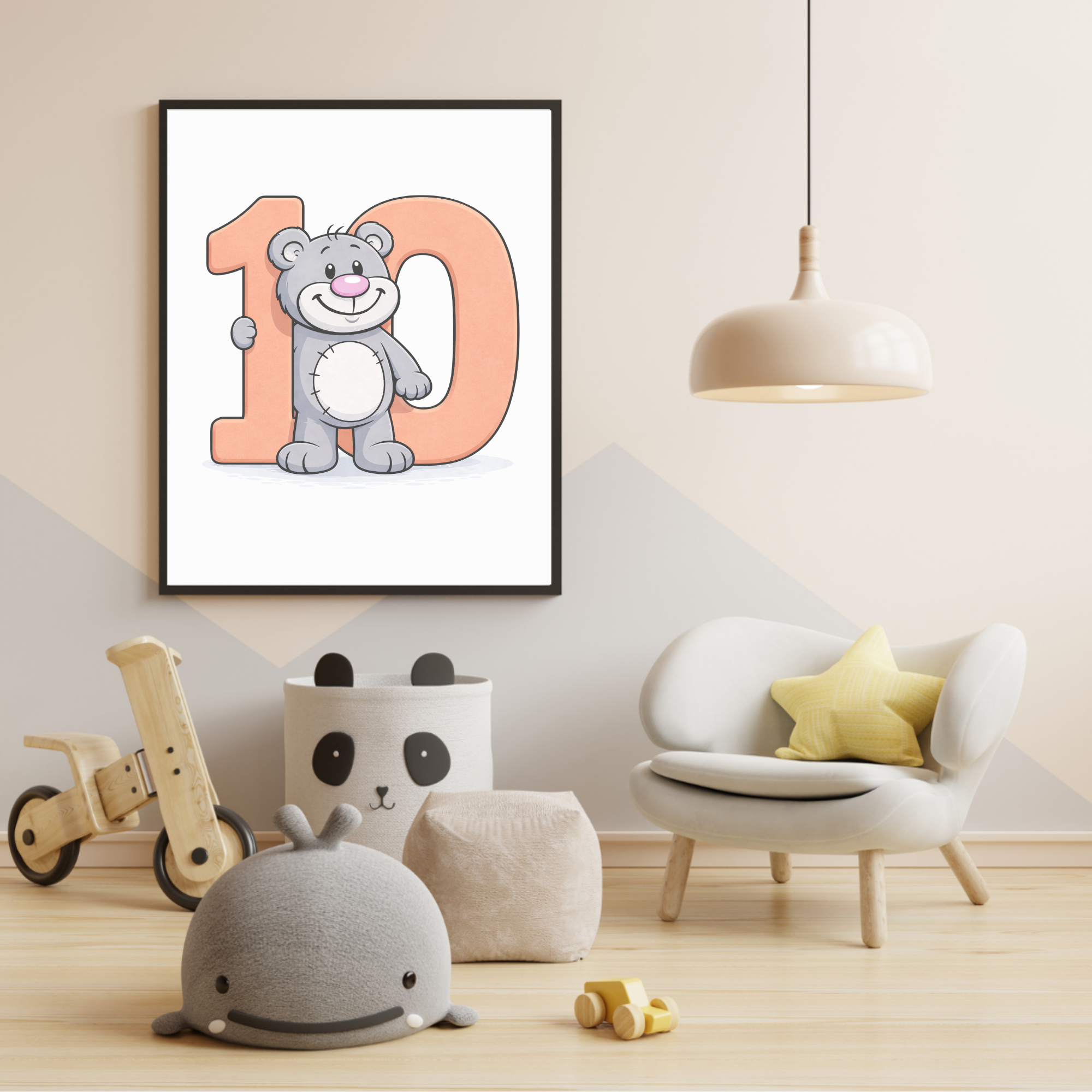Number 10 learning poster for kids – minibear printable nursery decor