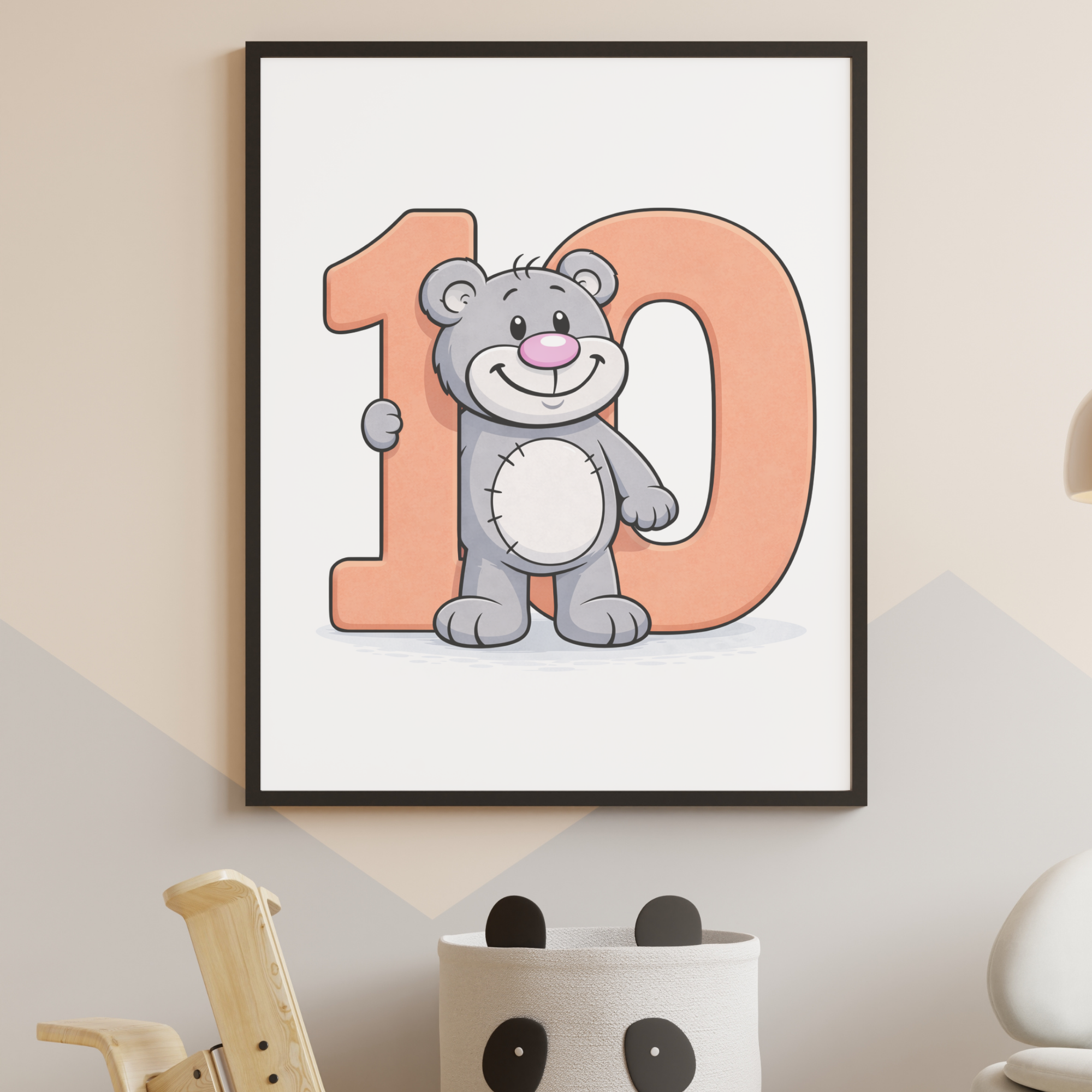 Number 10 learning poster for kids – minibear printable nursery decor