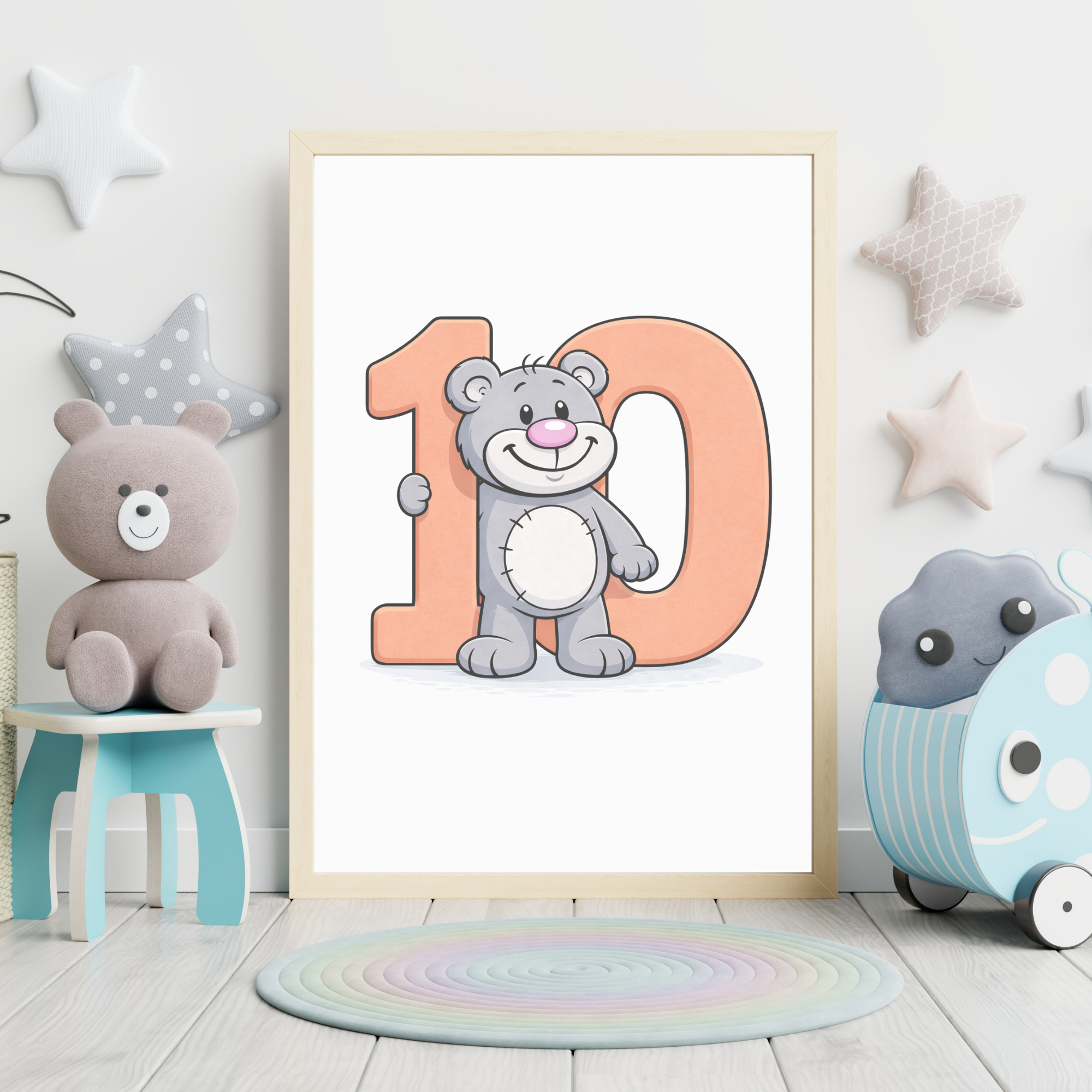 Number 10 learning poster for kids – minibear printable nursery decor