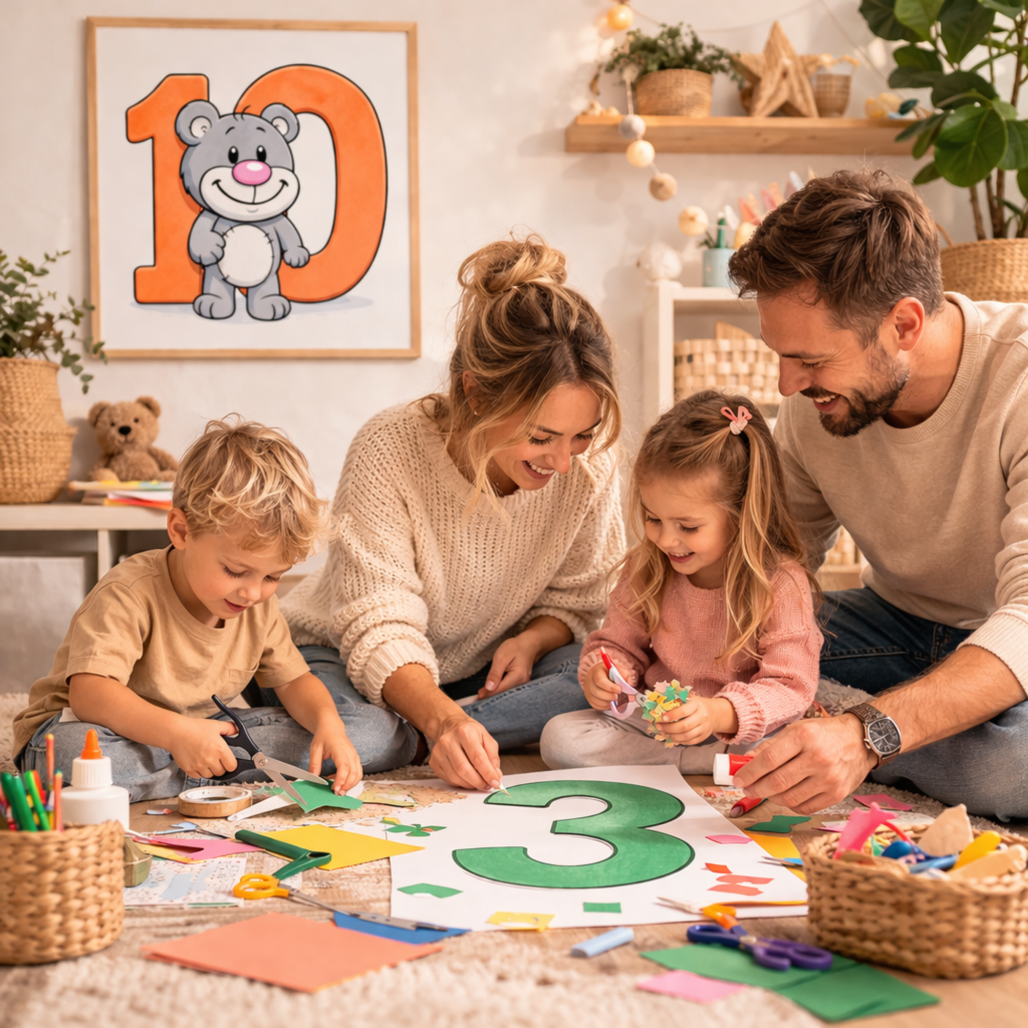 Number 10 learning poster for kids – minibear printable nursery decor