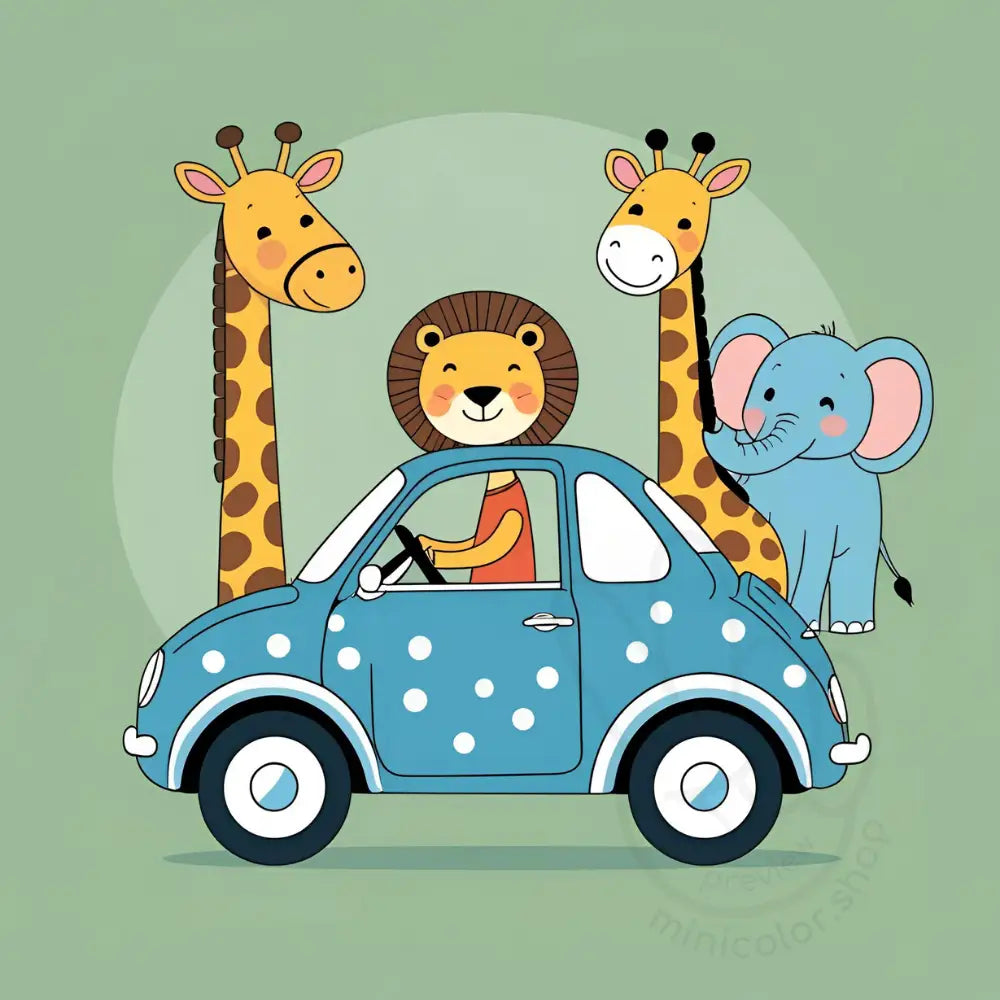 Animals in blue car