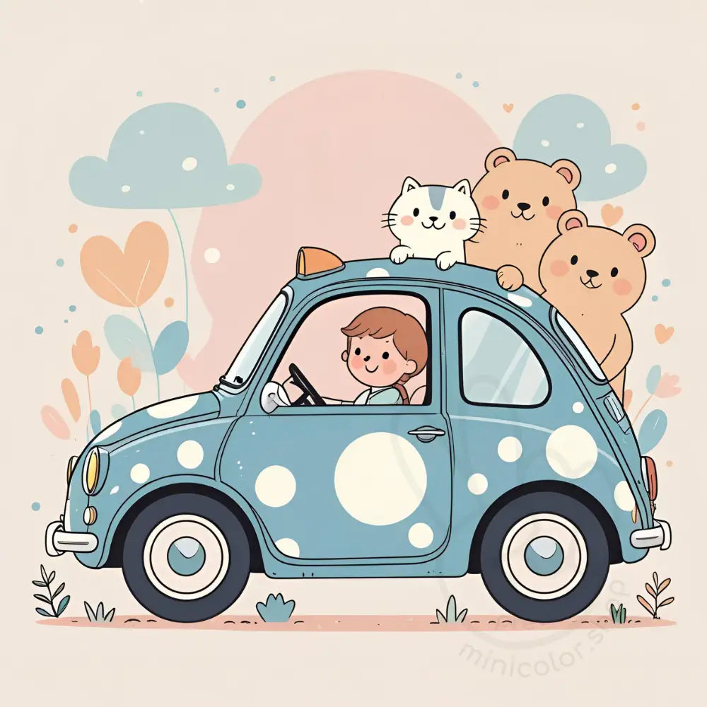 Animals in dotty car