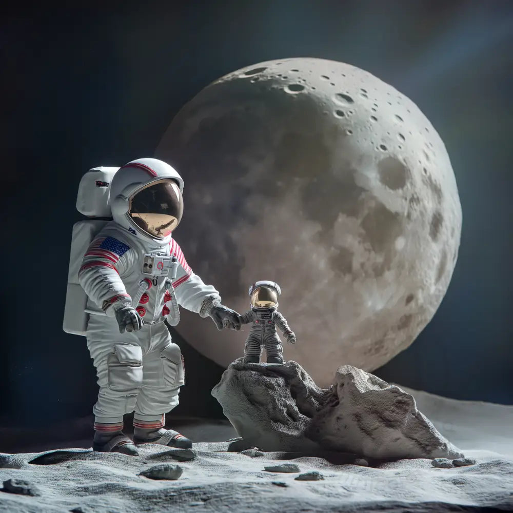 Astronaut and child on the moon Printable Poster