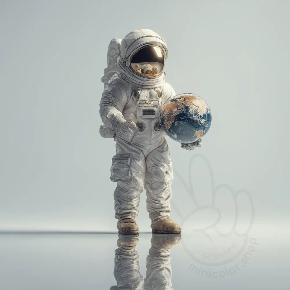 Astronaut holding Earth on light background Printable Poster