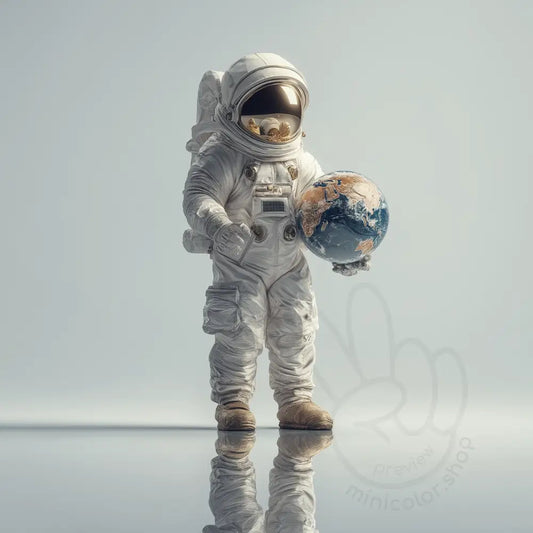 Astronaut holding Earth on light background Printable Poster