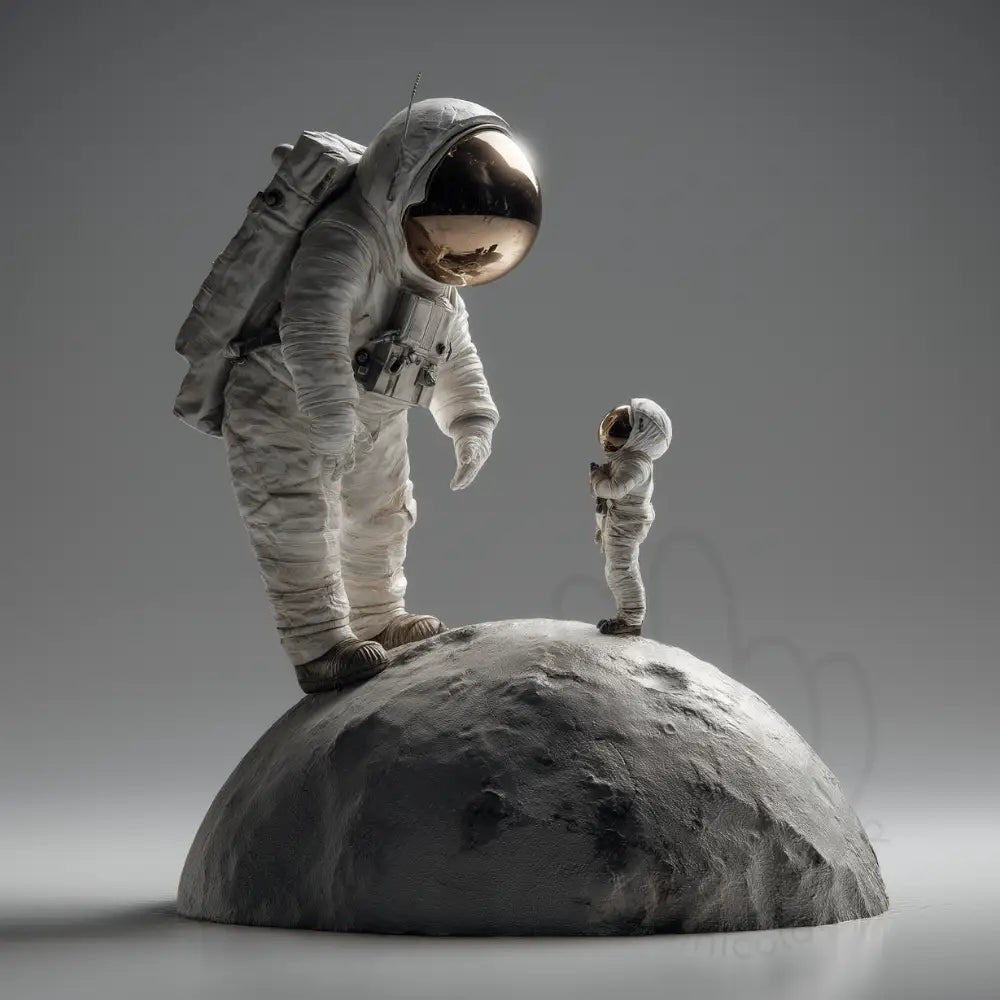 Astronaut on moon with small figure Printable Poster