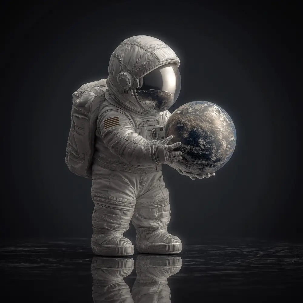 Astronaut with globe on dark background Printable Poster