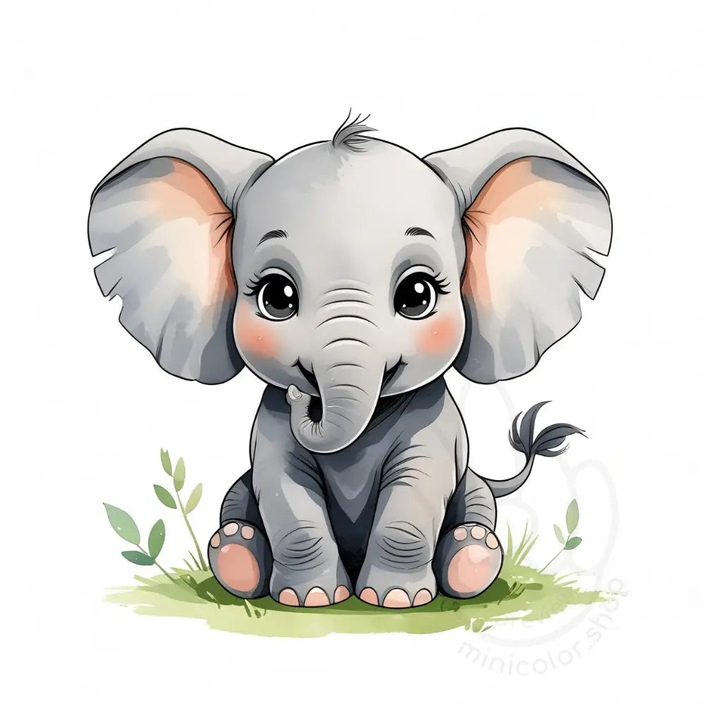 Baby elephant with grass