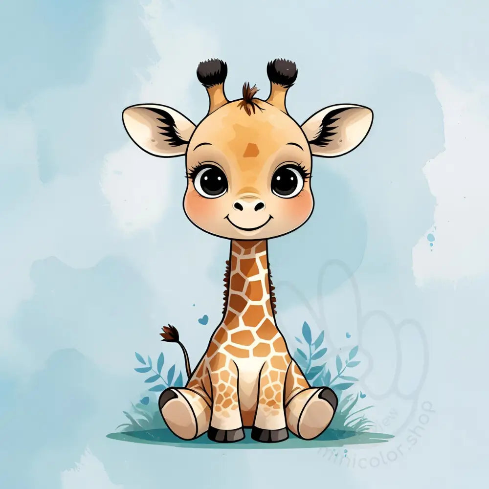 Baby giraffe on blue background