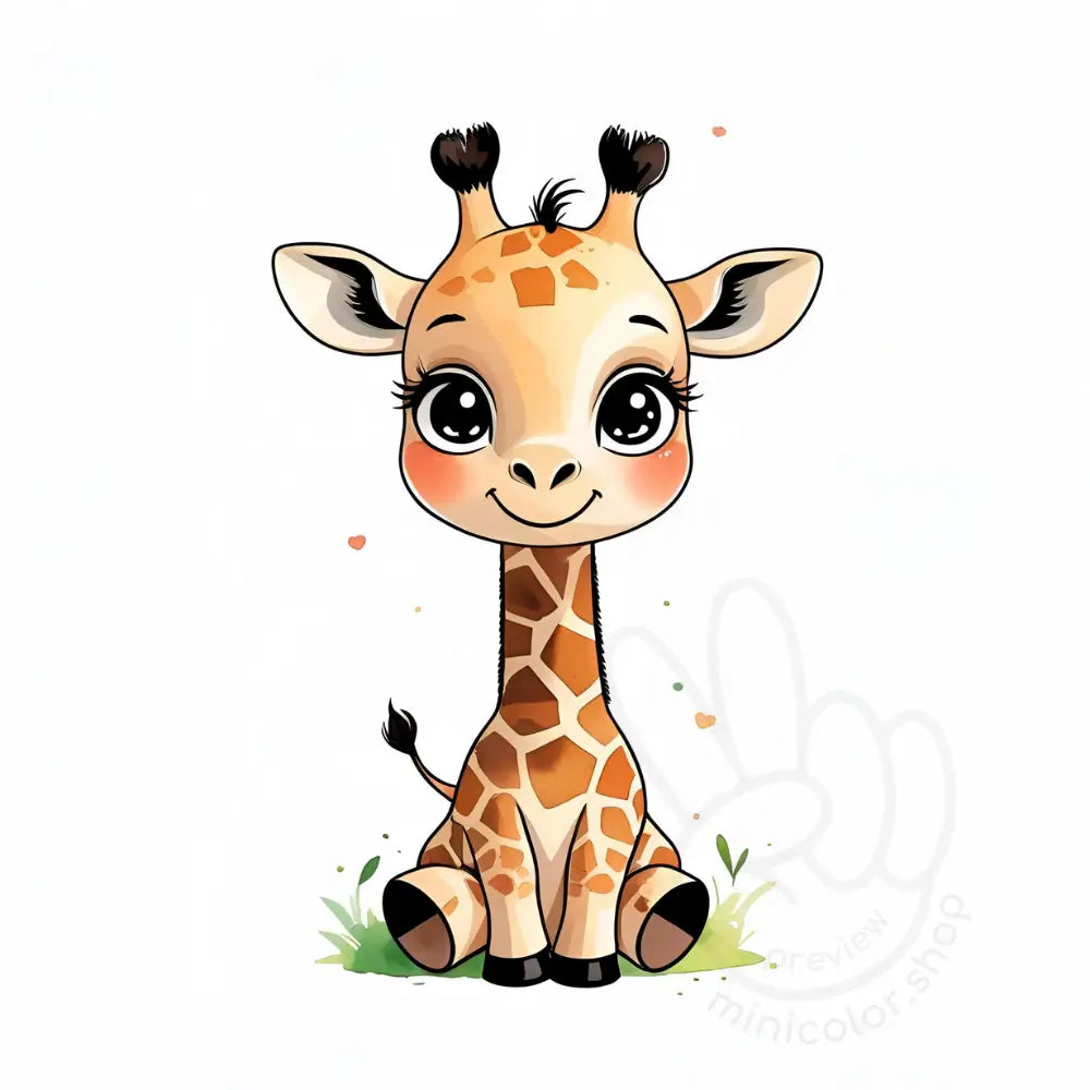 Baby giraffe with grass
