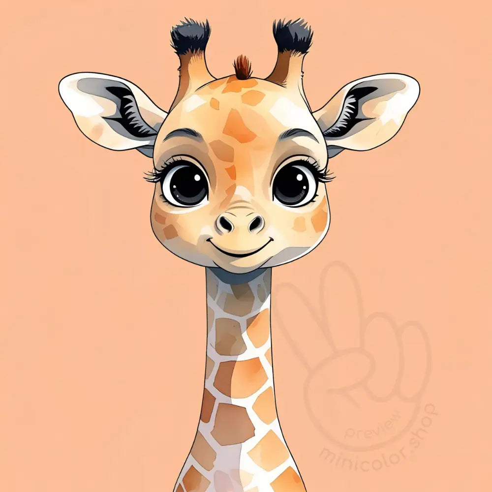 Baby giraffe with orange background