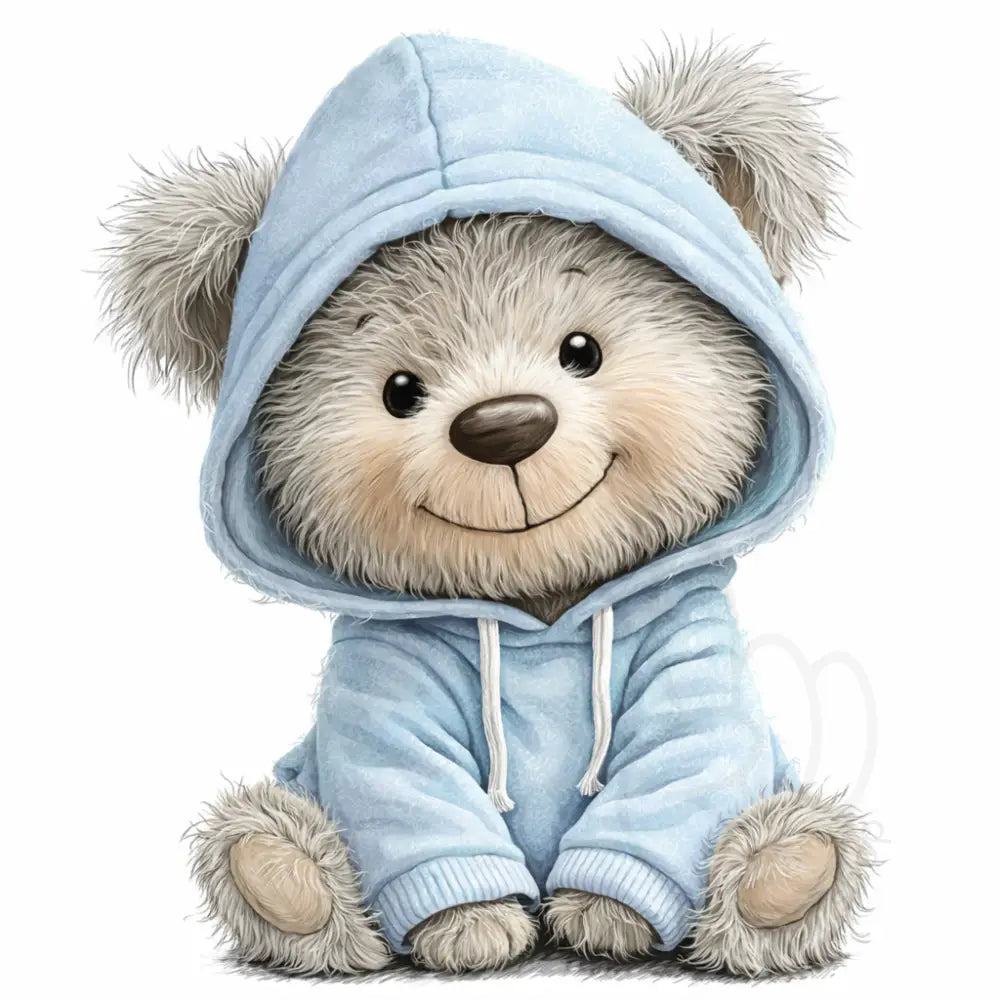 Blue teddy bear in hoodie Printable Poster