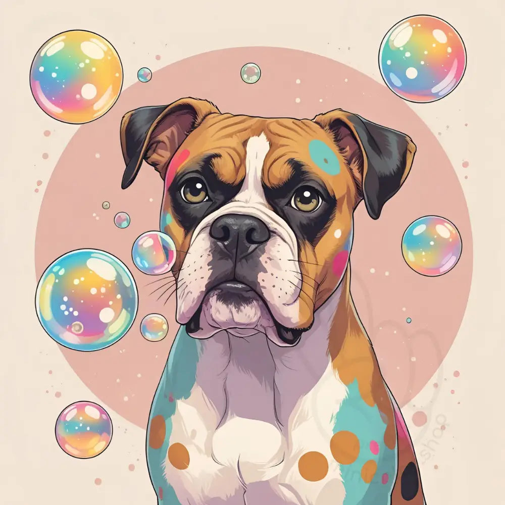 Boxer dog with bubbles