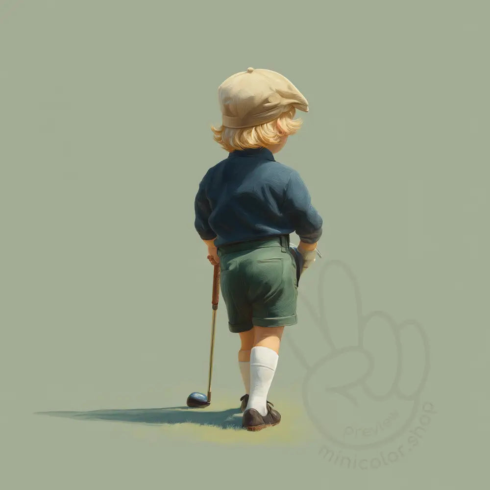 Boy golfer seen from behind Printable Poster