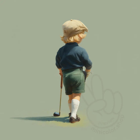 Boy golfer seen from behind Printable Poster