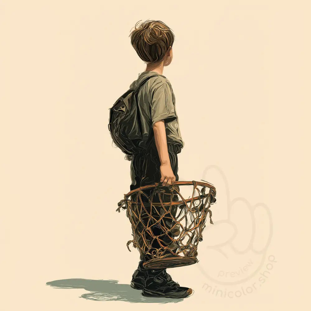 Boy holding basket seen from behind Printable Poster