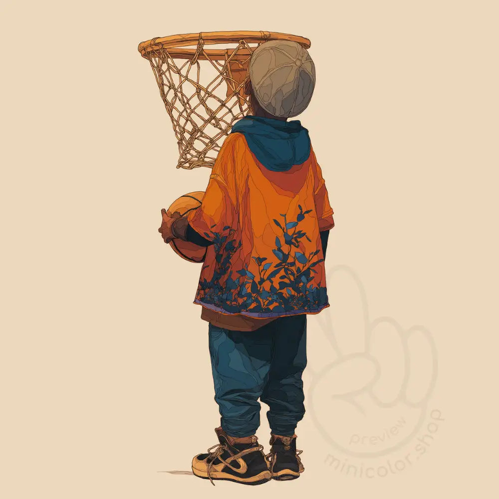 Boy holding basketball hoop basket Printable Poster