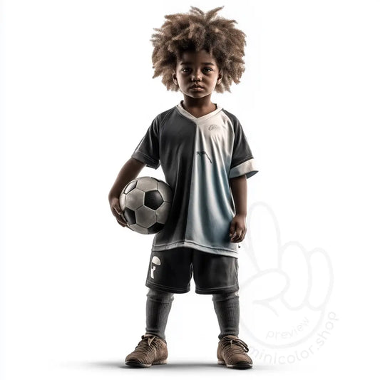 Boy holding football on white background Printable Poster