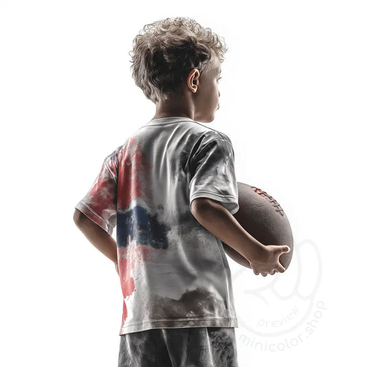 Boy holding football seen from behind Printable Poster