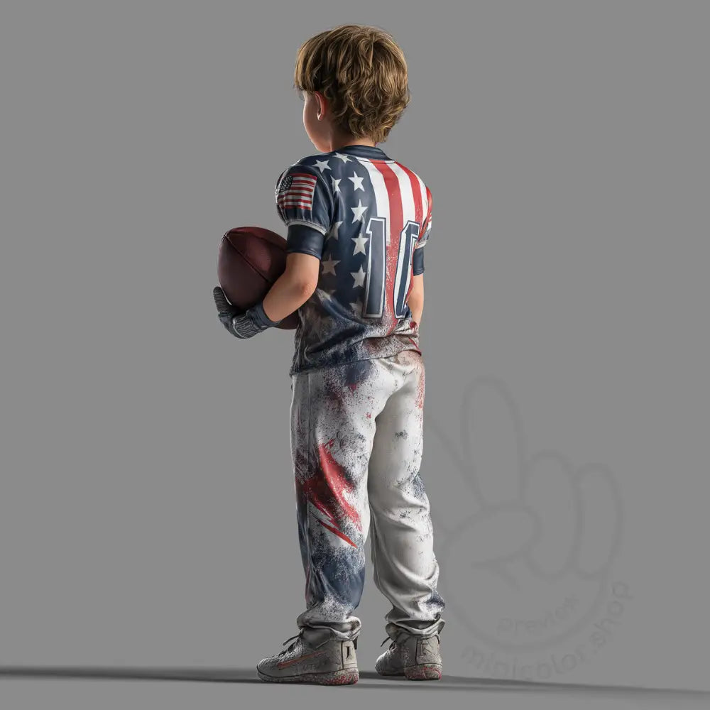 Boy holding rugby ball seen from behind Printable Poster