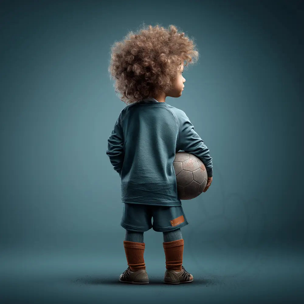 Boy in blue outfit holding football Printable Poster