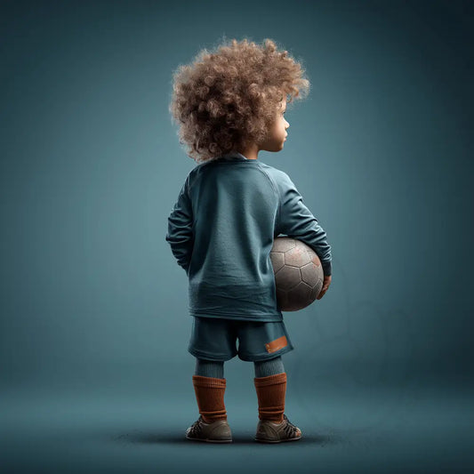 Boy in blue outfit holding football Printable Poster