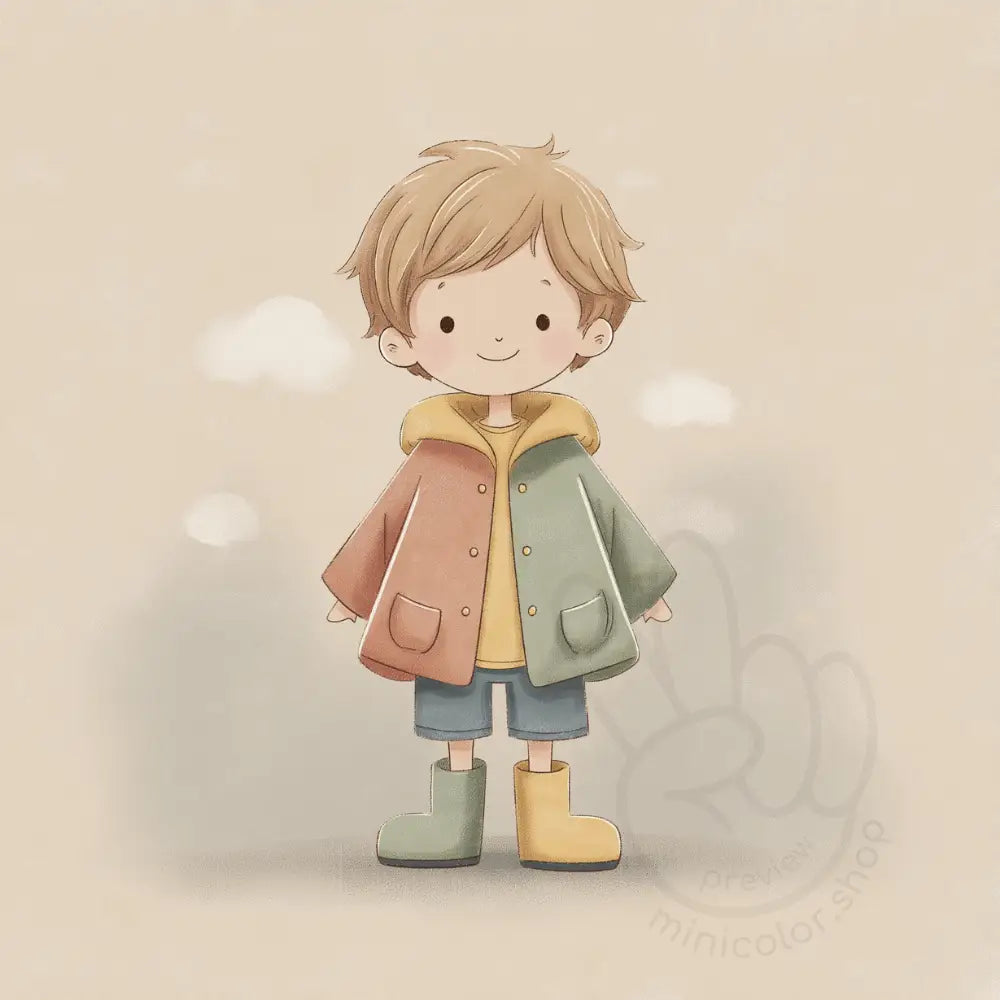 Boy in dotty coat