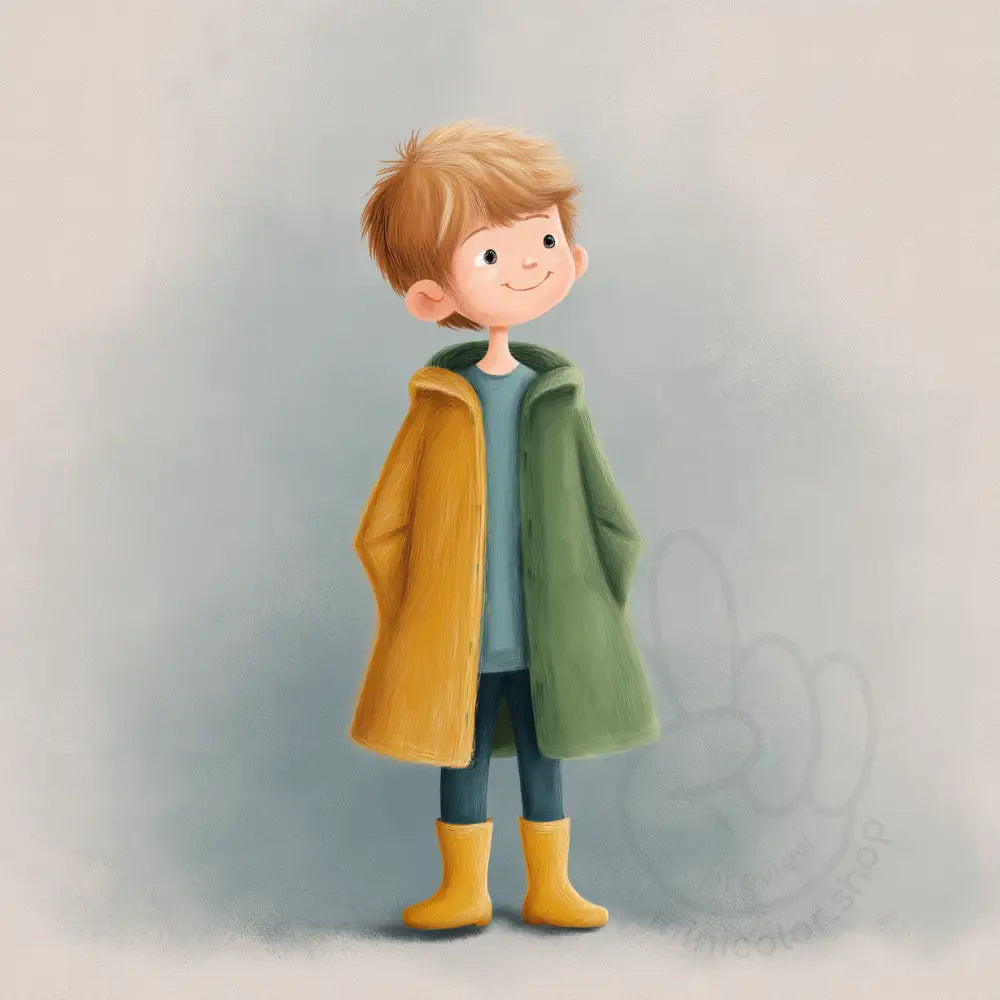 Boy in yellow raincoat