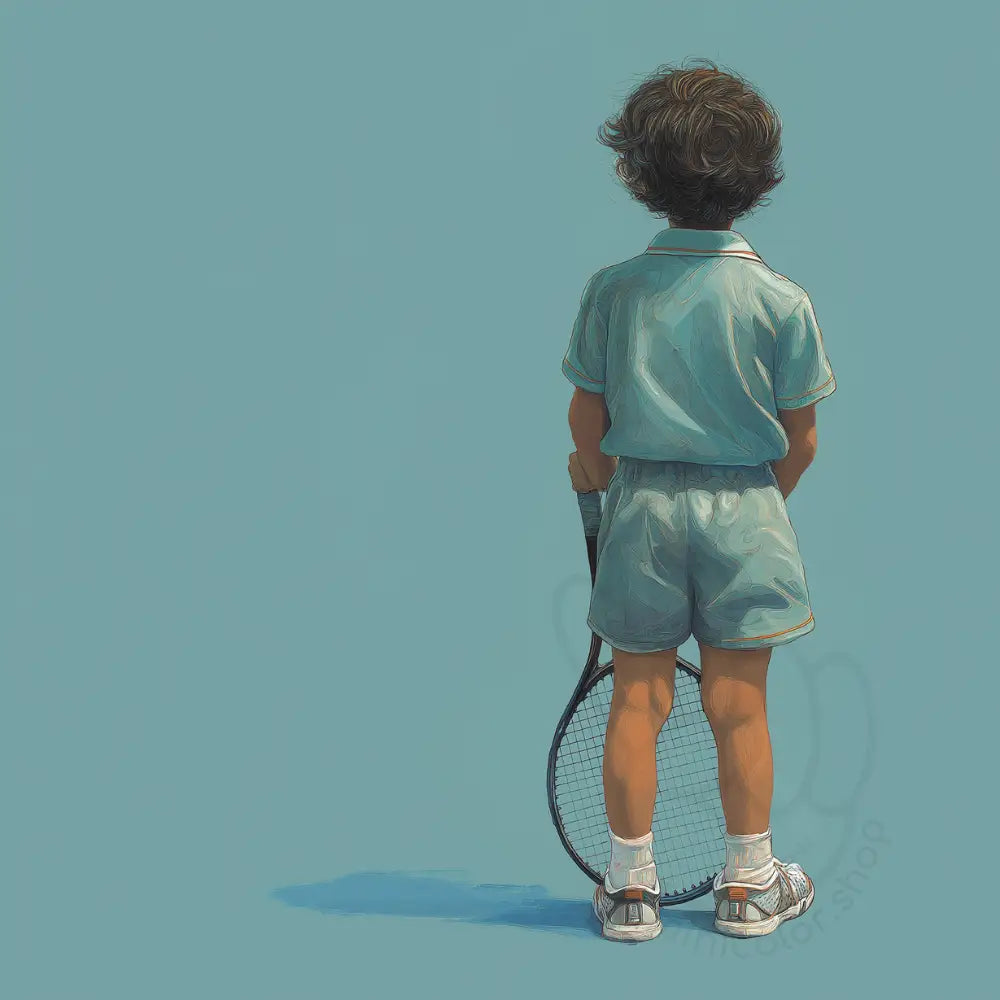 Boy standing with tennis racket Printable Poster
