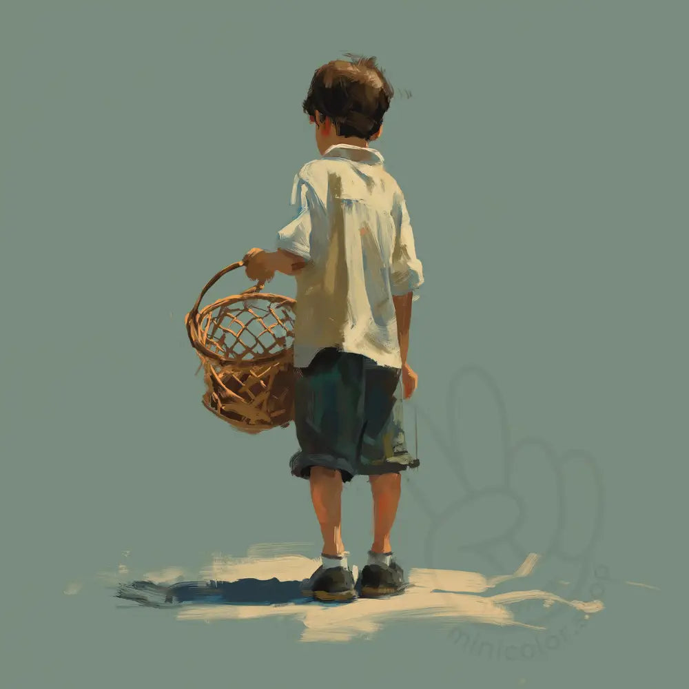 Boy with basket on light background Printable Poster