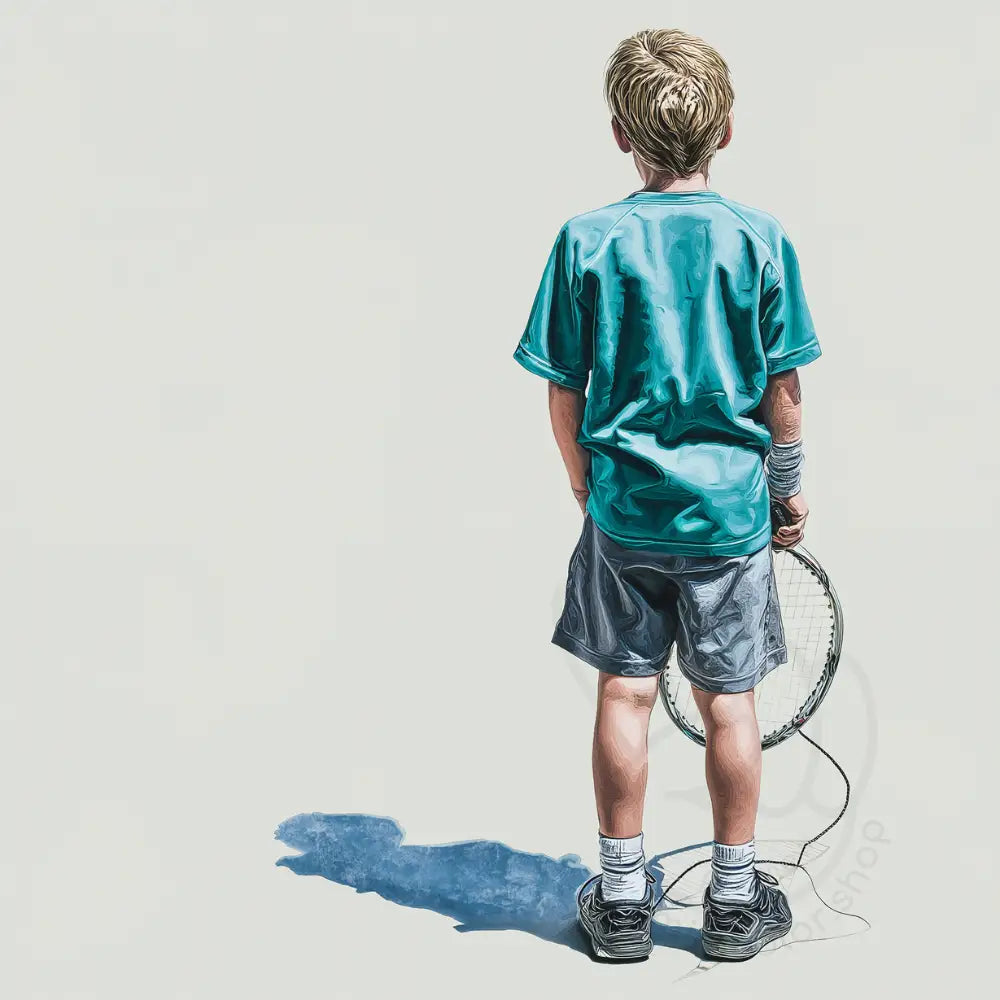 Boy with tennis racket on light background Printable Poster