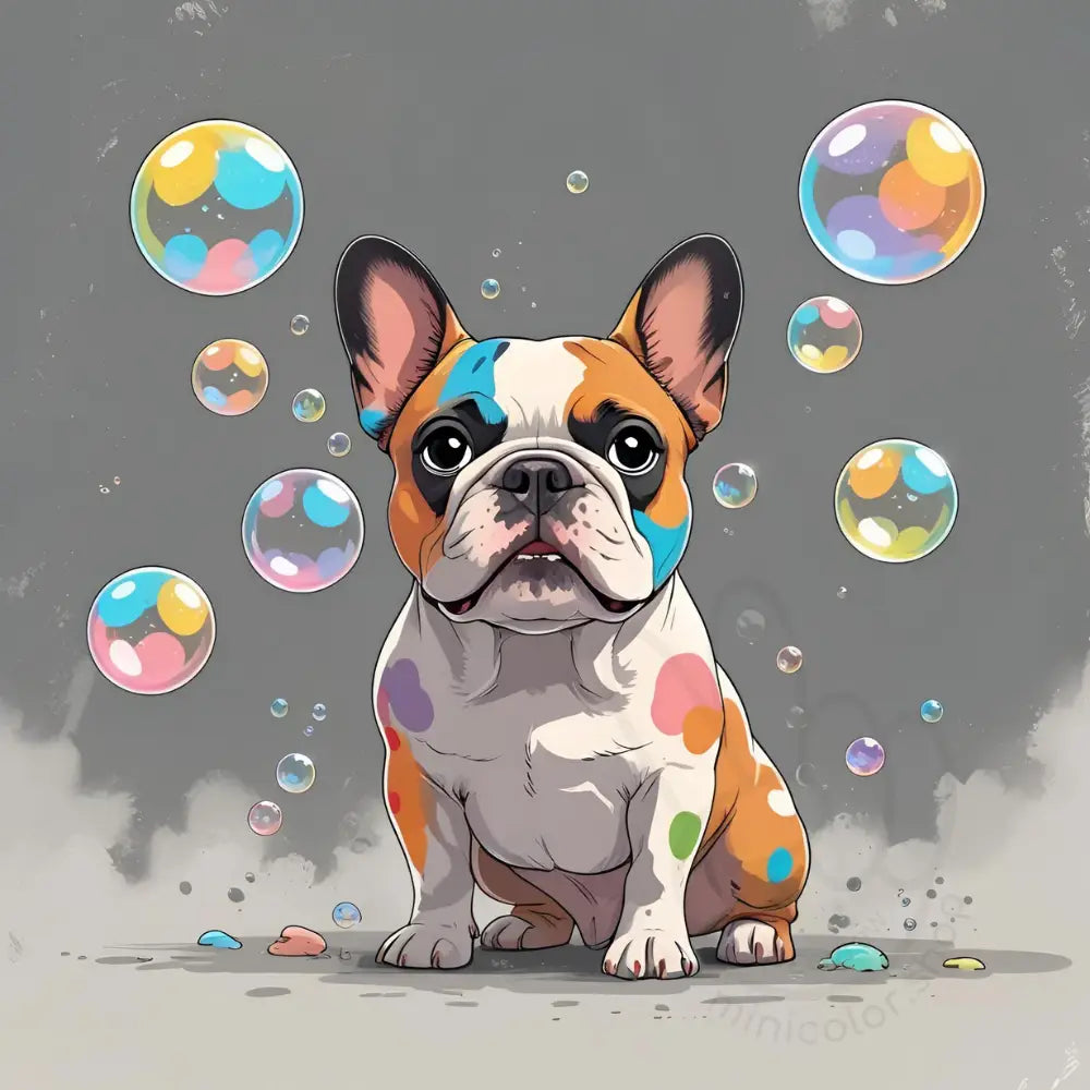 Bulldog playing with bubbles